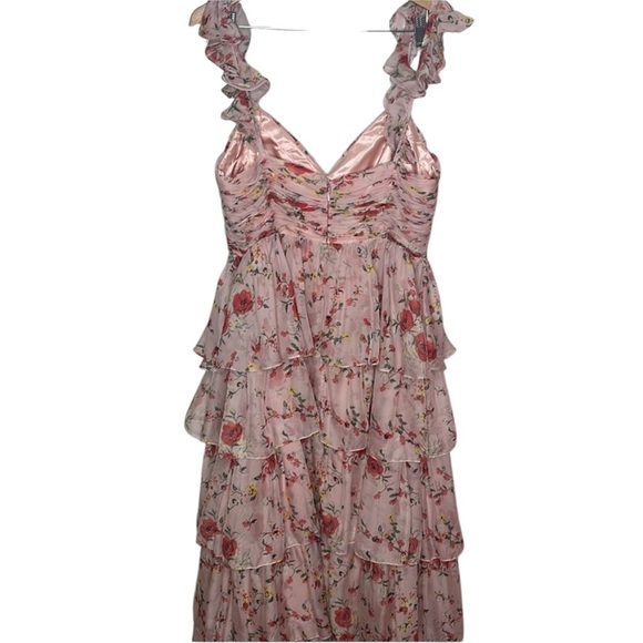 Ieena For Mac Duggal Pink Floral Chiffon Tiered Gown Dress Women Size 14 - Picture 6 of 10